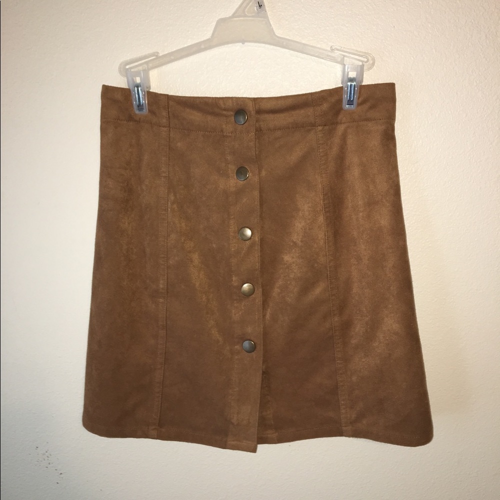 Camel Faux Suede Button Front Mini Skirt